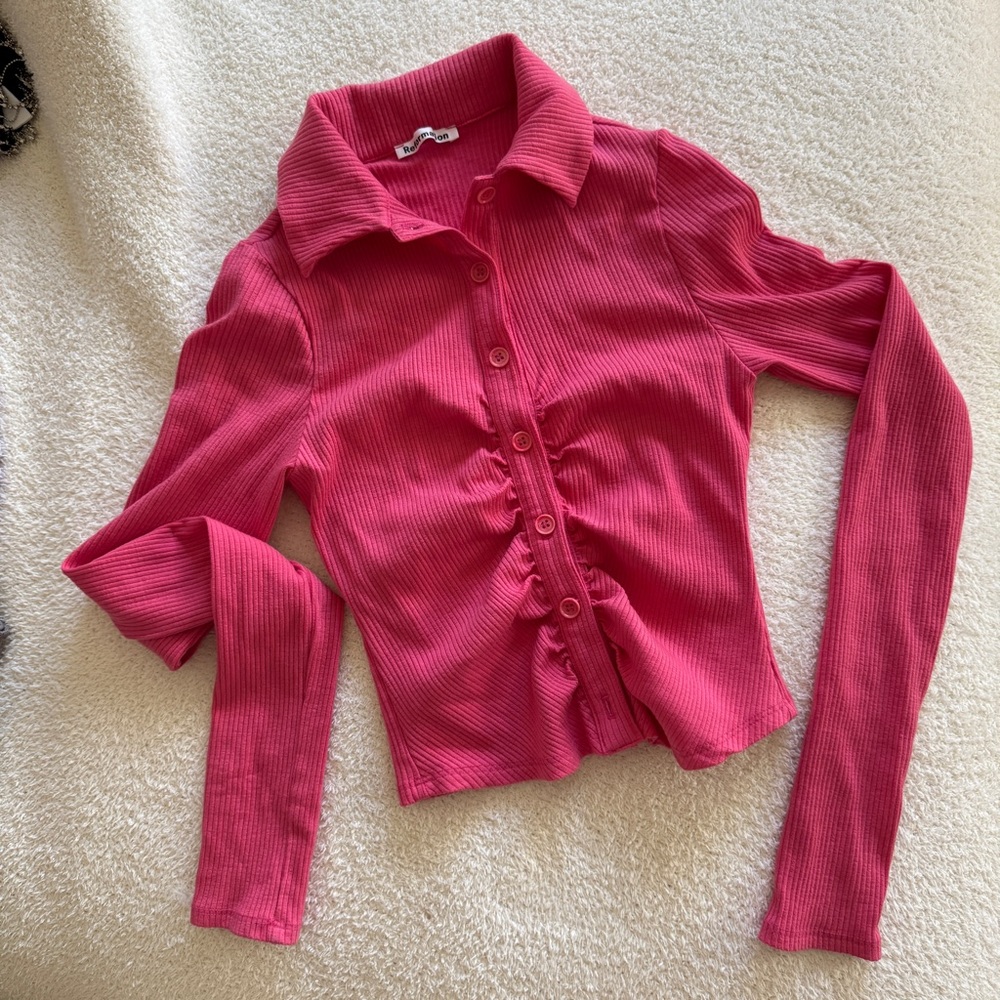 Reformation Fuchsia Ribbed Cardigan